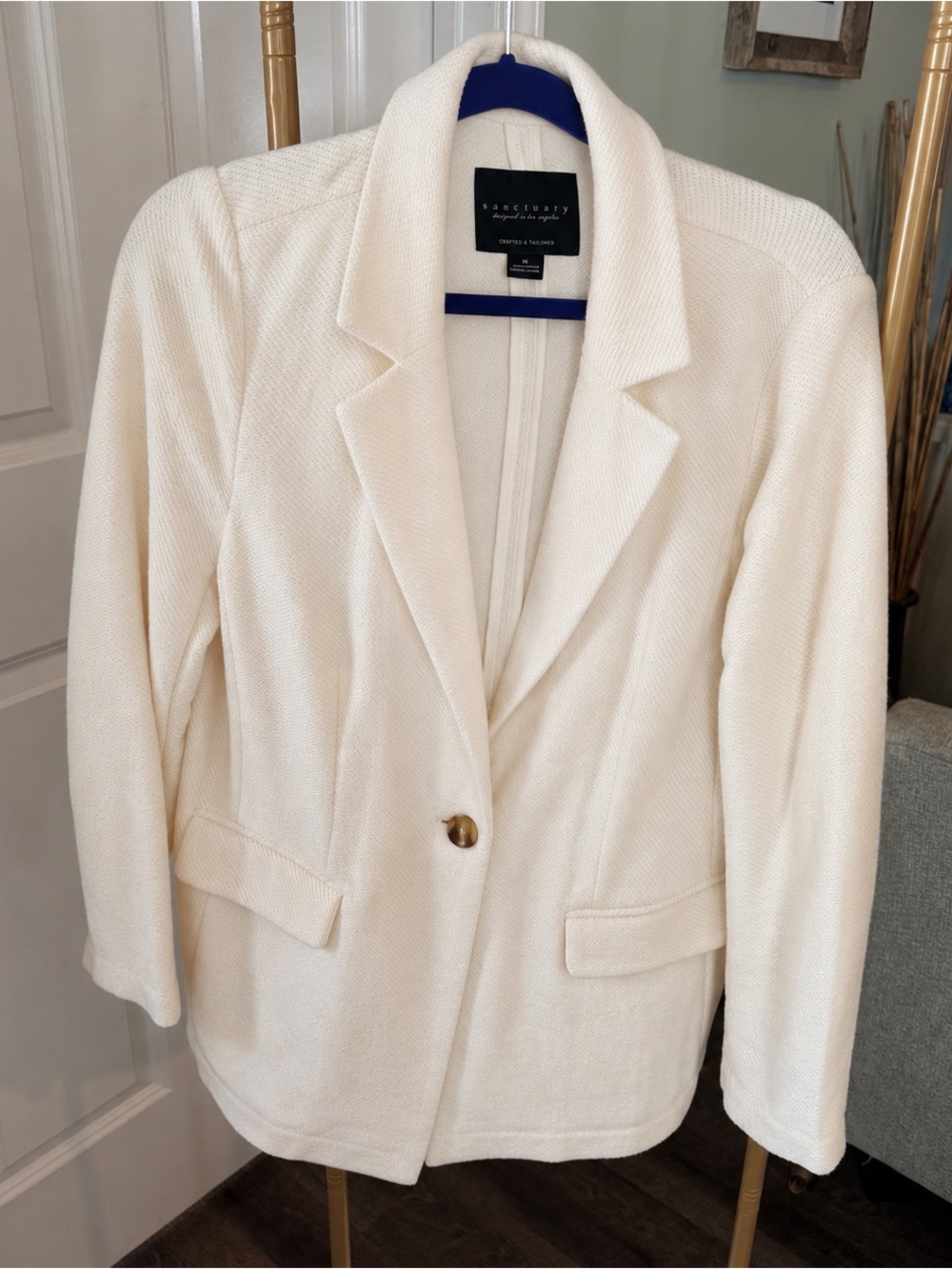 Sanctuary Cream Textured Single-Button Blazer Jacket